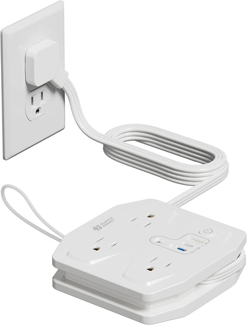 20W Travel Power Strip, SUPERDANNY 3-Foot Extension Cord with 3 Outlets & 3 Fast Charging USBs, White