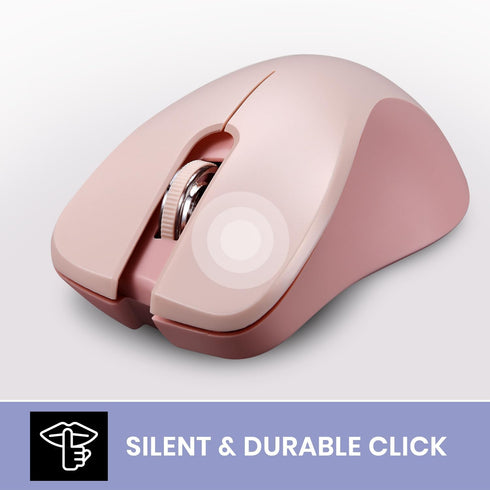 Perixx PERIMICE-621P Wireless Mouse - Silent Click with Ergo Design - Compatible for Desktop and Laptop PC - Wireless 2.4 GHz - Pink