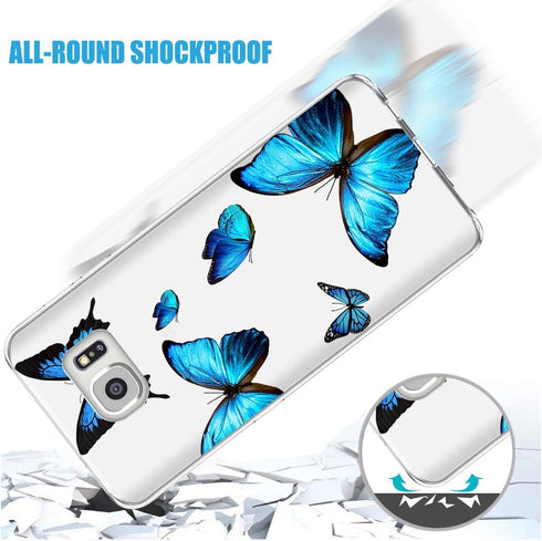 Clear Case Compatible with Galaxy S7 - Cute Soft TPU Shockproof Protective Phone Case Cover, Blue Butterfly