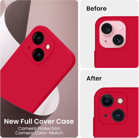 FireNova iPhone 15 Case, Deep Red Silicone with Camera Protection & 2 Screen Protectors, 6.1" Soft Microfiber Lining.