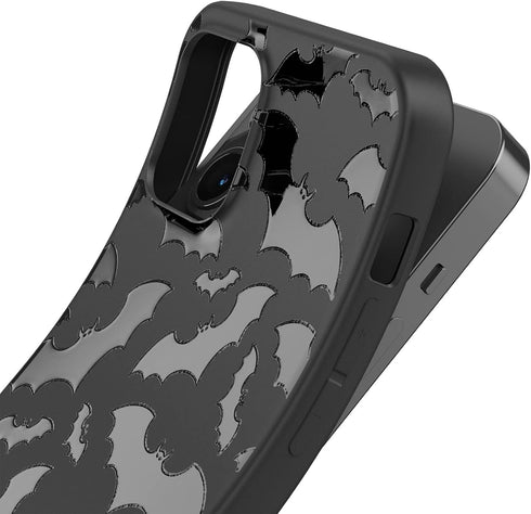 Matte Black Case for iPhone 12 Mini, 5.4 inch, Protective TPU Rubber Cover, Cute Bats Spooky Print, Shockproof