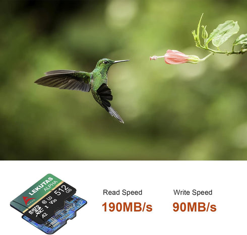 lekutas 512GB 120MB/s, C10, U3, A2, V30, 4K Micro SD Card, microSDXC UHS-I Flash Memory Card TF Card, High Read Speed