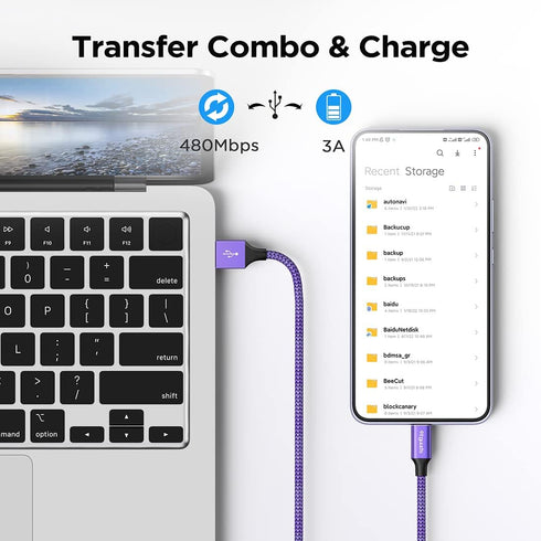 etguuds Purple USB C Cable 3.3ft Fast Charging, 2-Pack Type C Cable Braided Compatible with Samsung Galaxy S23