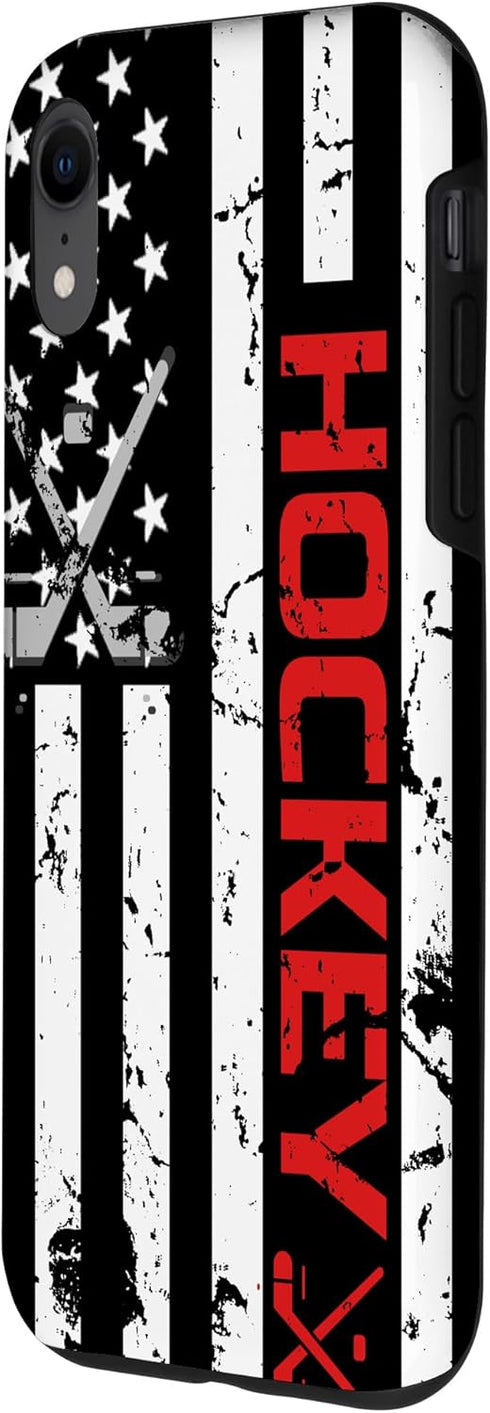iPhone XR Hockey phone case Red American Flag gift Hockey Lover Case