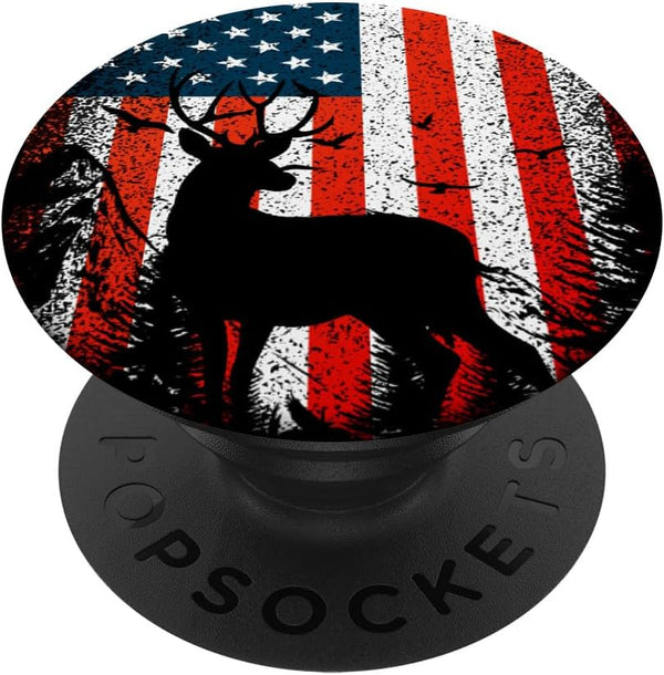 PopSockets Standard PopGrip - Buck Deer Hunting American Flag Design