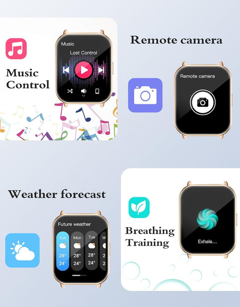 RUIMEN Smart Watches for Women Men, 1.8" Fitness Tracker with Heart Rate Monitor, Waterproof, 2 Bands, Milky White