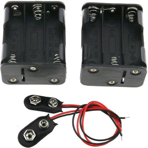 E-outstanding AA Battery Holder 2 Set, 6x1.5V Black Thicken Case Box with Wired Battery Clip