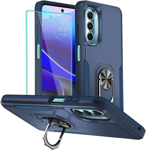 HNHYGETE for Moto G Stylus 5G 2022 Case - Shockproof Military-Grade Heavy Duty with Ring Kickstand, Navy Blue