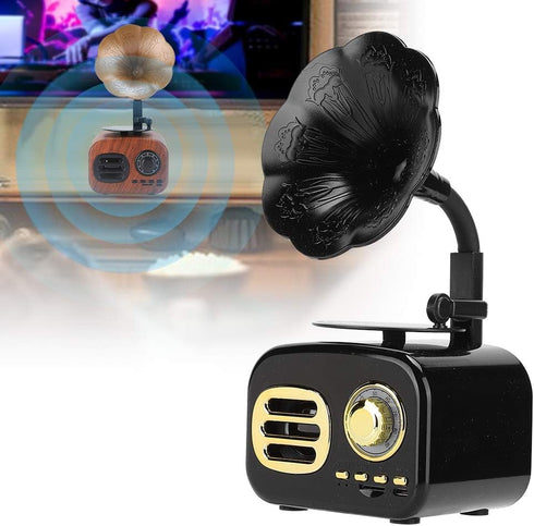 Mini Vintage Retro Bluetooth Smart Speaker, Portable Loudspeaker Music Player for Desktop Laptop, Black