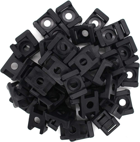 Black 9mm Cable Tie Mount Base Saddle Type Holder, Large Size 0.75 inch, Pack of 100, Screw Wire Bundle Holder