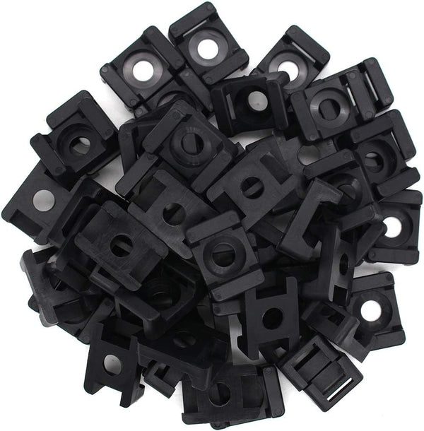 Black 9mm Cable Tie Mount Base Saddle Type Holder, Large Size 0.75 inch, Pack of 100, Screw Wire Bundle Holder