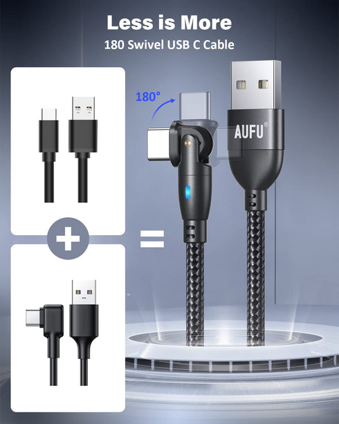 AUFU USB C Cable 6ft (3Pack-6.6ft/6.6ft/6.6ft), 180 Rotation USB to USB C Cable, 3A USB C Fast Charger Cable, USB A to