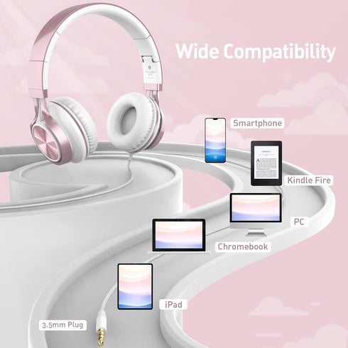 Headsets Headsets 3.5mm AILIHEN Wired Headphones with Mic, Girls Headphones for School, On-Ear for Chromebook Laptop