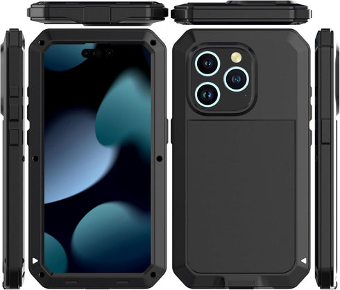 Marrkey iPhone 15 Pro Max Case, 360 Full Body Protective Heavy Duty Shockproof Aluminum Alloy with Screen Protector