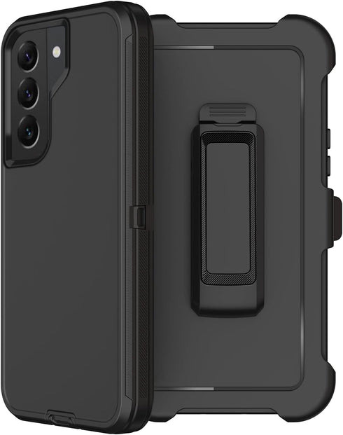 Samsung Galaxy S22 Heavy Duty Case with Belt Clip Holster, 2X Screen Protector, Rugged Military Grade Protection (Black)