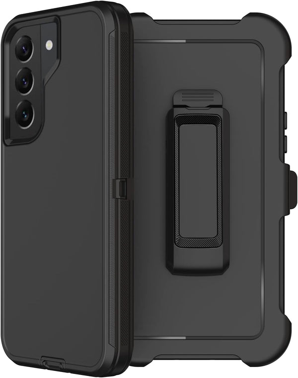 Samsung Galaxy S22 Heavy Duty Case with Belt Clip Holster, 2X Screen Protector, Rugged Military Grade Protection (Black)