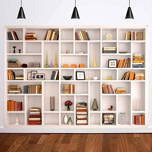CGXINS 7x5ft White Bookshelf Office Backdrop Photo Backdrop Video Conference Zoom Backdrop Home Office Decoration