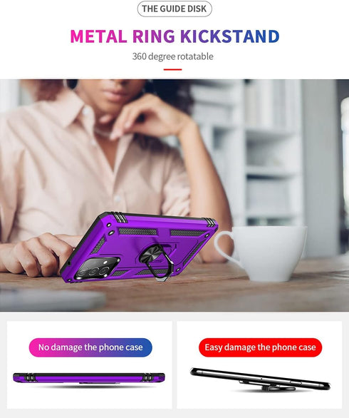 Samsung A52 Case, Galaxy A52 Case with HD Screen Protector, Military-Grade Ring Holder Kickstand, Purple