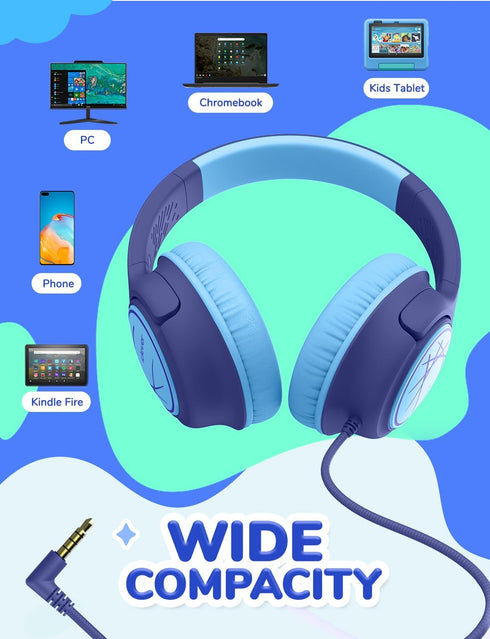 iClever Kids Headphones with Cord, 85dBA Safe Volume Wired Headphones, Over Ear for School, Boys, Girls, Travel
