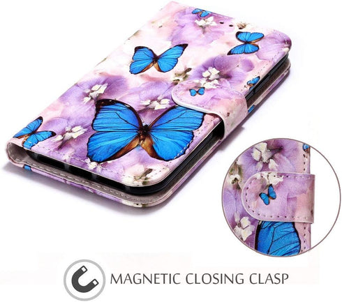 JanCalm Compatible with iPhone 11 Wallet Case, Floral Pattern Premium PU Leather Flip Cover with Wrist Strap