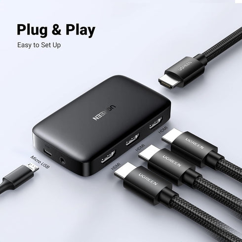 UGREEN 3 1 4K 3D HDCP1.4 3 4K 30Hz, 2 PS5 PS4 HDMI Switch in Out HDMI Splitter with Remote Supports HDR CEC HDMI Port