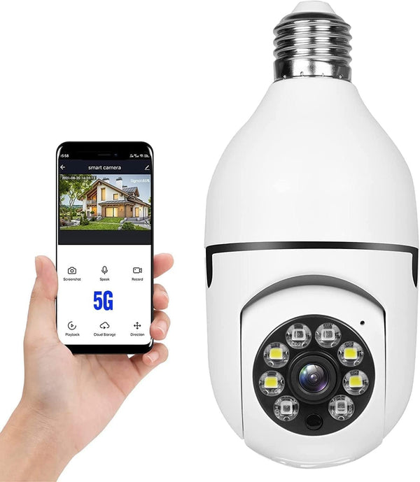 360 Security Cameras Wireless Outdoor, 2.4GHz & 5GHz WiFi Light Bulb 1080p Security Camera, Motion Detection, Two-Way
