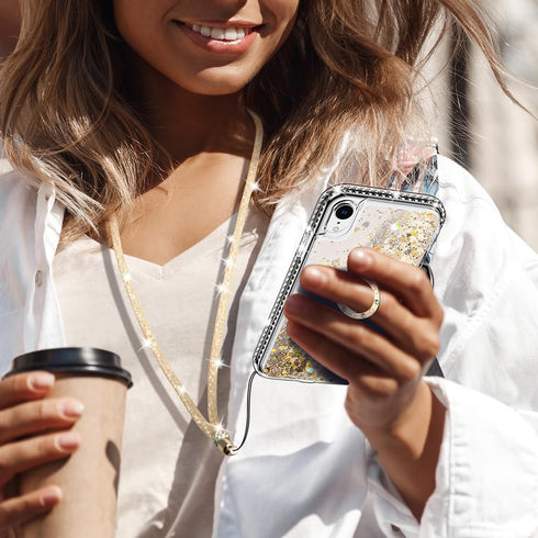 Silverback iPhone XR Case - Moving Liquid Holographic Glitter with Kickstand, Slim Protective Bling Case for Girls