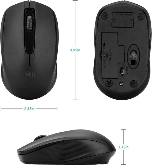 Rii Wireless Mouse, 2.4G Portable Computer Mice for PC, Laptop, Windows, Office with Wireless USB Dongle (Black)