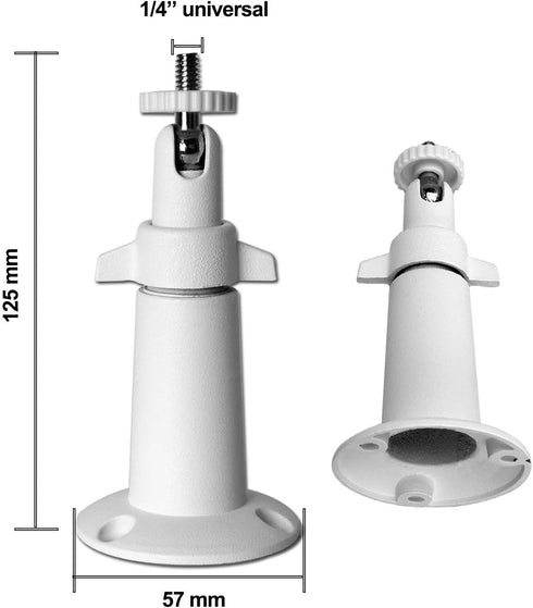 Security Camera Wall Mount Bracket (1/4'') Adjustable Indoor/Outdoor Mount Compatible with Arlo, WYZE, Amcrest, TENVIS, Faleemi, Wansview, CCTV Camera and Other Compatible Models (2 Pack/White)