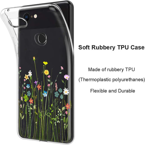 Unov Pixel 3 XL Case, Clear with Design Soft TPU Shock Absorption Slim Embossed Floral Pattern (Flower Bouquet)