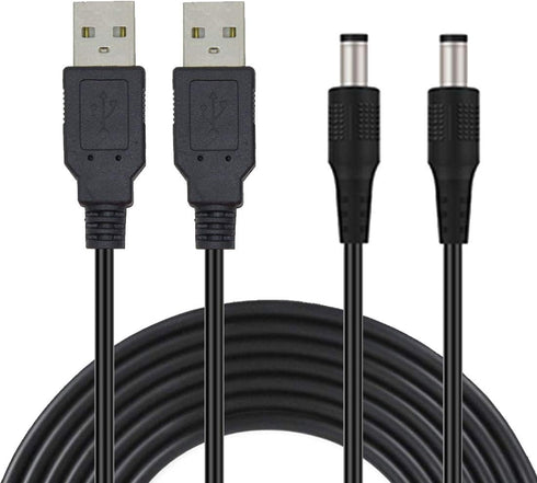 2-Pack 1.5m/4.92ft USB A Male to 5.5mm x 2.1mm DC 5V Power