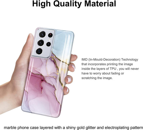JIAXIUFEN Galaxy S21 Ultra Case, Gold Electroplated Glitter Marble Slim Shockproof TPU Cover for Samsung