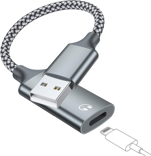 USB A to Lightning Audio Adapter Cable, USB 3.0 Male to Female, HiFi Headphones Converter with Volume Control