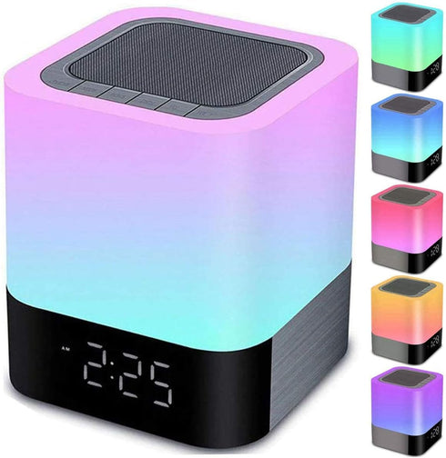 Night Lights Bluetooth Speaker, Alarm Clock Touch Sensor Bedside Lamp, Dimmable Multi-Color Changing, Wireless Speaker