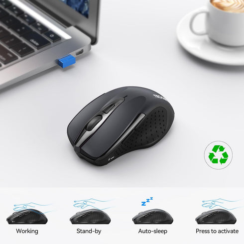 TECKNET Wireless Mouse (2.4G & BT5.0/3.0), Silent Mouse 4800 DPI with 6 Buttons, USB A Mouse for Wide Compatibility