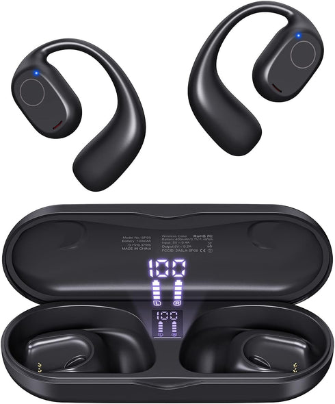 PSIER Open Ear Bluetooth 5.3 Sports Headphones, Wireless Earbuds with Digital Display Charging Case, 40 Hours Playtime