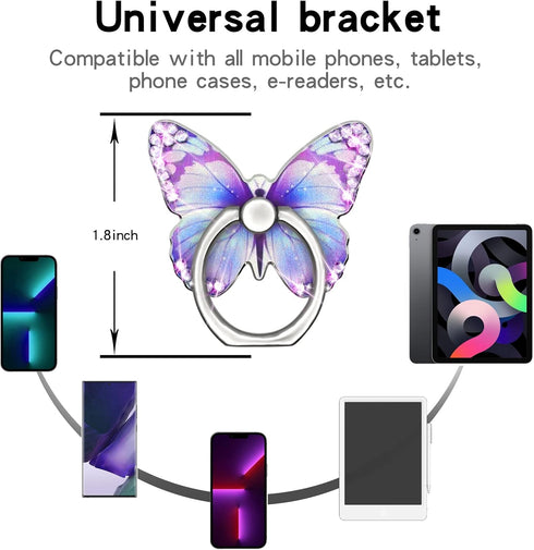 Cavdycidy Bling Metal Cute Butterfly Cell Phone Ring Holder, 360°Rotation Finger Stand Compatible with All Smartphones
