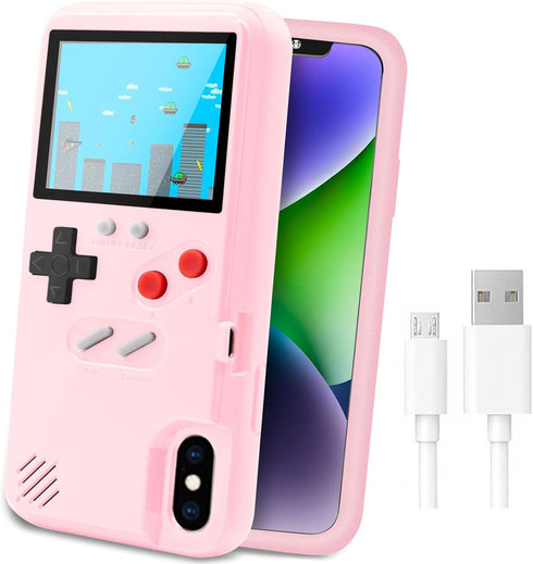 LucBuy Game Console Case for iPhone Xs MAX, Retro Protective Cover with 36 Small Games, Pink