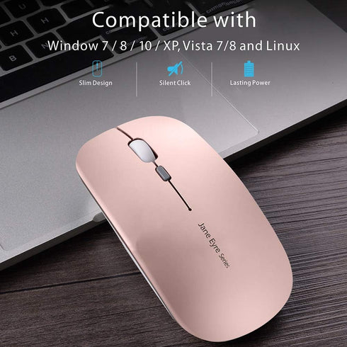Uciefy Q5 Slim Rechargeable Wireless Mouse, 2.4G Portable Optical Silent Mouse with USB Receiver (Rose Gold)