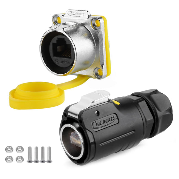 CNLINKO LP-24 RJ45 Connectors, 8P8C Dual Port Circular Connector for Network Connections, IP68 Waterproof M24