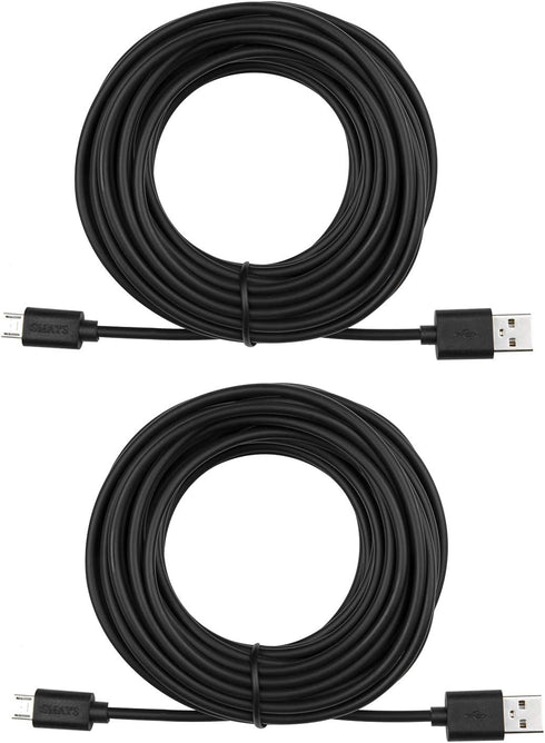 Smays 2-Pack 25ft Power Extension Cable for WyzeCam, Nest Cam, Blink, Yi Camera - USB to Micro USB Charging Cord (Black)