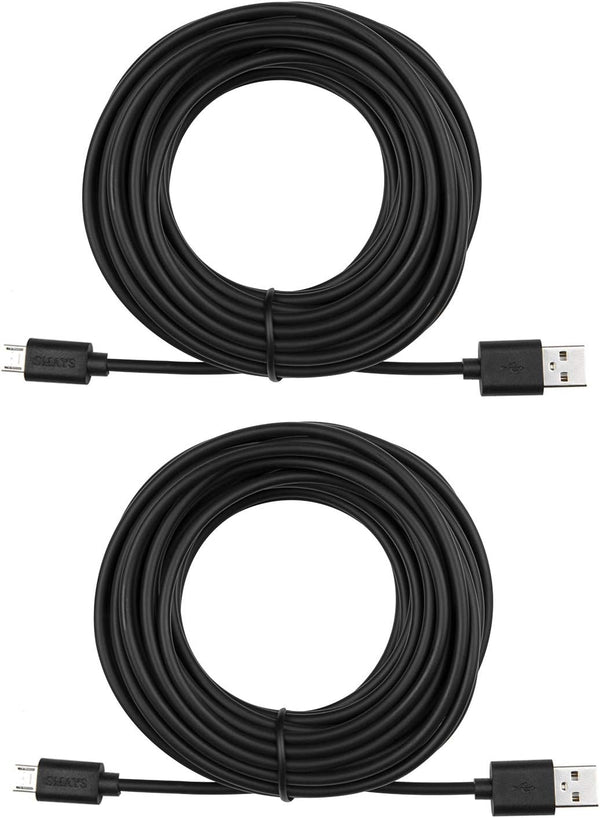 Smays 2-Pack 25ft Power Extension Cable for WyzeCam, Nest Cam, Blink, Yi Camera - USB to Micro USB Charging Cord (Black)