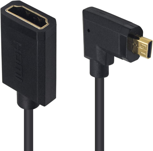 Duttek Micro HDMI to HDMI Adapter Cable, Left Angled Micro HDMI Male to HDMI Female Coiled Cable, 1.8M
