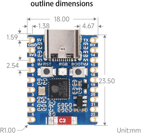 ESP32 Development Board ESP32-C6, Mini Board, Dual Processors, 2.4GHz WiFi 6 & Bluetooth 5