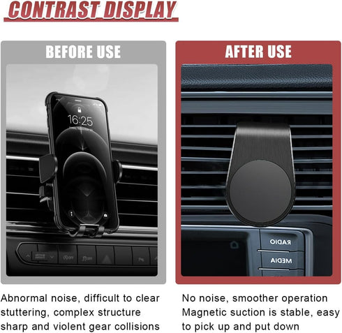 YoRise 360 Magnetic Car Phone Holder, L Type Rotatable Adjustable Car Air Vent Cellphone Mount, No-Hand Clip-On