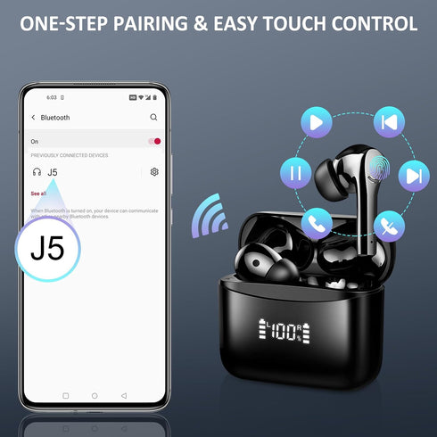 Wireless Earbuds Bluetooth 5.3, HiFi Stereo with ENC Noise Reduction Mic, IPX7 Waterproof for Sports and Smart Devices