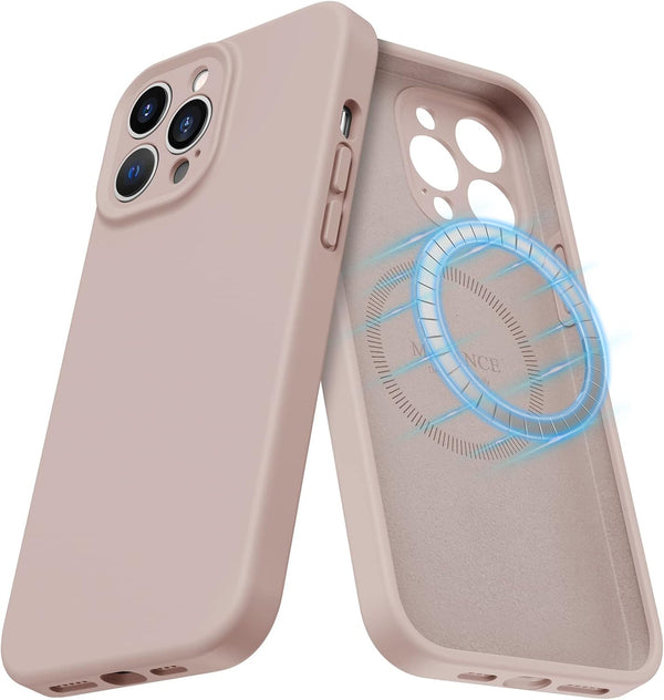 MCFANCE Silicone Magnetic Case for iPhone 13 Pro Max, Compatible with MagSafe, Full Camera & Shock Protection - Pink