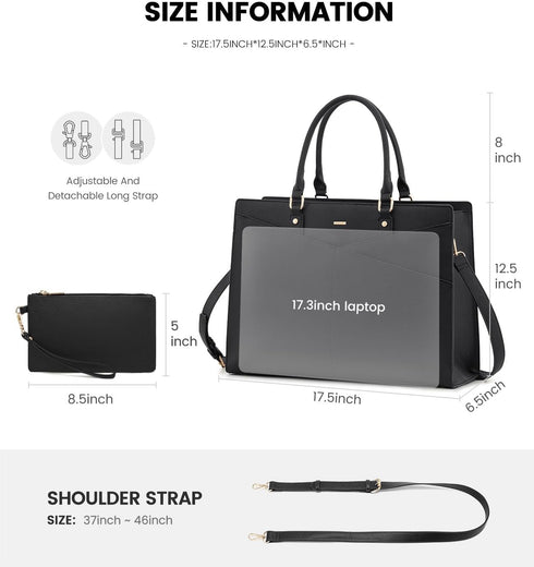 LOVEVOOK 17.3 Inch Laptop Tote Bag for Women, Leather Business Office Work Bag Computer Briefcase with Small Clutch fit