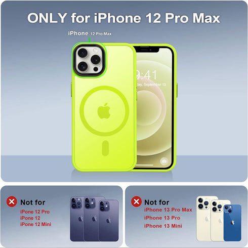 Vooii iPhone 12 Pro Max Case - Slim Translucent Matte, Fluorescent Green, Magsafe Compatible, with Screen & Camera
