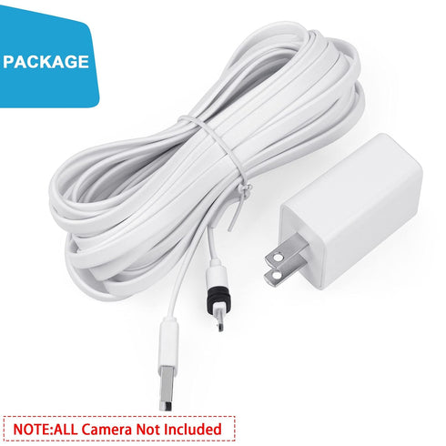 SimpliSafe Wireless Outdoor Security Camera Power Cable - 16.5Ft/5m Weatherproof USB for Continuous Power - White